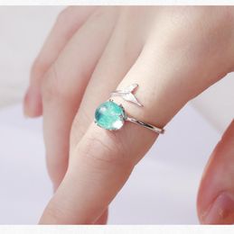 925 Sterling Silver Open Blue Crystal Mermaid Bubble Rings for Women Girls Gift Statement Jewelry Adjustable Size Finger Ring xmas9275663