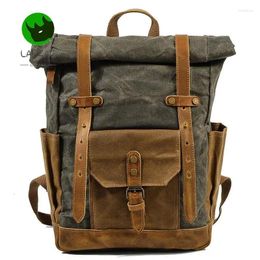 Backpack Boys' School Bag Men's Waterproof Paratrooper Oil Wax Canvas Mountain Climbing Outdoor Travel Camping Laptop Men