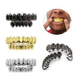 Hip Hop Gold Grillz Trendyy Environmental Smooth Gold Plated Dental Grills Whole Halloween Teeth Braces 2Piece Set5625158