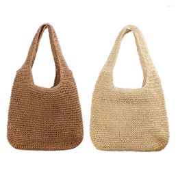 Drawstring Women Straw Shoulder Bag Handmade Weaving Bucket Tote Hand-woven Soft Fashion Large With Zipper For Summer Beach Vacation