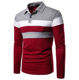 Whole Customised men039s POLO threecolor stitching fashion design casual men039s lapel long sleeve POLO shirt7385089