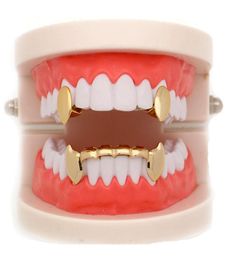 Vampire Fangs hip hop braces 18K Gold Plated Grillz men039s and women039s golden tiger teeth3940622