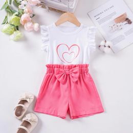 Clothing Sets Summer Girls Ruffles Costume Cute Sleeve T-ShirtSolid Color Shorts Suit Kids Casual Outfits