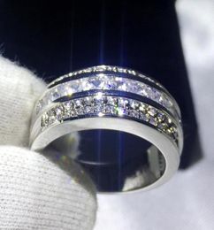 Cluster Rings Unique Engagement Wedding Band For Men Silver Colour Zircon Stone White Gold Filled Male Party Ring Jewelry7952156