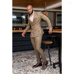 Men's Suits 2024 Light Brown Solid Colour Two-piece Suit Double-breasted Blazer Pants Set Groomsmen Dress Jacket Trousers