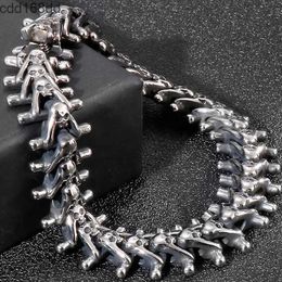 Charm Bracelets Gothic Skull Head Link Chain Bracelet For Men Solid 14K White Gold Friendship Mens Bracelets Old Finishing