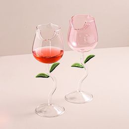 Rose Wine Glass Romantic Cocktail Red 150400ml Flower Shaped Juice Champagne Cup Bar Wedding Decoration 240430