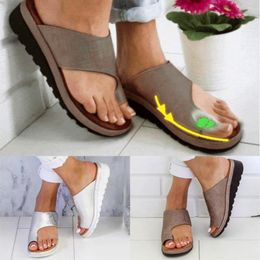 Women PU Leather Shoes Comfy Platform Flat Sole Ladies Casual Soft Big Toe Foot Correction Sandal Orthopaedic Bunion Corrector 253S