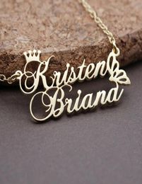 Personalised Princess Crown Double Name Necklace Stainless Steel Butterfly Pendants For Lovers Women Men Custom Jewellery Gifts1554180