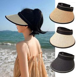 Wide Brim Hats Foldable Sun Protection Hat Fashionable Casual Straw With Travel Outdoor Beach Cycling Women UV Sunshade B9M5