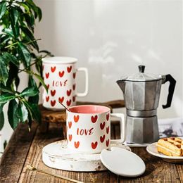 Mugs 3D Love Ceramic With Lid Spoon Creative Coffee Cups For Home Office Shop Party Handle Drinkware Friend Couple Gifts