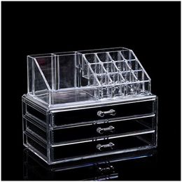 Storage Boxes Bins Clear Acrylic Makeup Organiser Boxe Plastic Make Up For Cosmetics Lipstick Home Ders Type Drop Delivery Garden Dhrx0