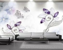 Custom Any Size 3d Wallpaper Purple Crystal Floral Butterfly Beads Living Room Sofa TV Background Wall Decoration Mural Wallpape7920316