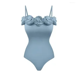 Women's Swimwear Fashion Solid Blue Color Floral Decor One Piece Swimsuit Suit Surf Wear Summer Swiming 2024 Luxury Shorts Bourkini
