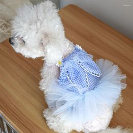 Dog Apparel Plaid Suspenders Skirt Cat Clothes Summer Girls Tulle Dress Weeding Dresses For Small Dogs Yorks Puppy Vest XS