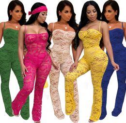Fashion lace jumpsuit strap full length rompers women jumpsuit skinny lace bodysuit romper without headband D988233820