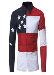 U.S.A. Aman Flag Pattern Patchwork Shirts Brand-clothing Mens Dress Shirts Long sleeve Slim Fit Casual Man Chemise homme15735222