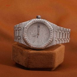 Customized Branded full Iced Out High Quality Luxury Silver Original Hip Hop Men Moissanite Diamond Wrist Watch