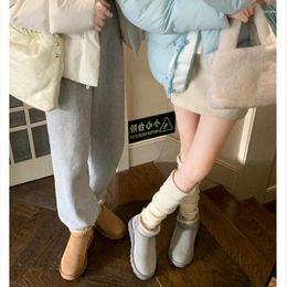 Boots Leisure Warm Cosy Weaved Winter Round Toe Platform Flat Heels Snow Slip On Turned-over Edge Thick Sole Women Shoes