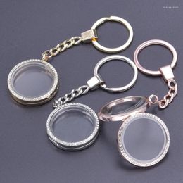 Keychains 10Pcs/Lot 35mm Round Glass Memory Locket Pendant Keychain For Women Living Picture Floating Relicario Charms Key Ring Jewellery