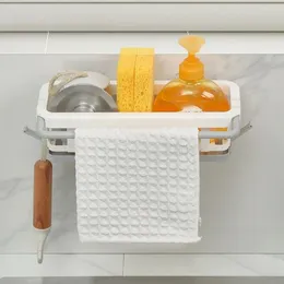 Kitchen Storage Tray Sink Sponge Holder With Hook Wall Mounted Basket Plastic Dish Drainer Rack Bathroom