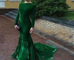 Hunter Green Velvet Evening Dress Long Sleeves Mermaid Formal Holiday Wear Prom Party Gown Evening Dress Custom Made9107127