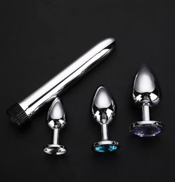 HUOFENG 4 pcsSet Crystal Metal Anal Plugs Vibrator Sex Toys for Men Women Gay Anal Stainless Steel Plug Sex Vibrating Toys Y189298112986