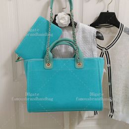 Designer Beach Bags 50 cm große Einkaufstasche 10A Spiegelqualität Luxusketten -Umhängetasche Leinwand Einkaufstasche mit Kasten C128