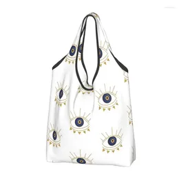 Storage Bags Evil Eyes Golden And Blue Shopping Folding Grocery Reusable Outdoor Eco For Women Cute Tote Bag