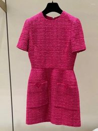 Party Dresses Rose Red Tweed Short Sleeve Mini Dress