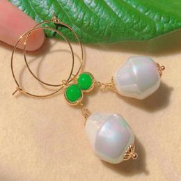 Dangle Earrings Fashion White Irregular Pearl Green Jade Beads Gold Diamond Anniversary Silver Everyday Bohemian Men Casual Hoop Modern