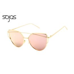 Wholesale-SOJOS Coating Mirror Sunglasses Women Men Cat Eye Sun Glasses Fashion Brand New Twin-Beams Pink Sun glasses oculos de sol 100 286Z