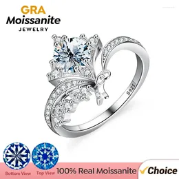 Cluster Rings GRA Luxury 1CT Colorful Moissanite Diamond For Women 925 Sterling Silver Princess Crown Star Elegant Wedding Fine Jewelry