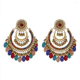 Dangle Earrings Boho Colourful Crystal Beads Taasel Women Vinatge Gold Colour Hollow Round Geometric Ethnic Drop Jewellery