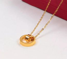 Love Necklaces Double round pendant sign stone Necklace Fashion Jewellery women rose gold and silver Retro Imitation Rhodium Plated 3309746