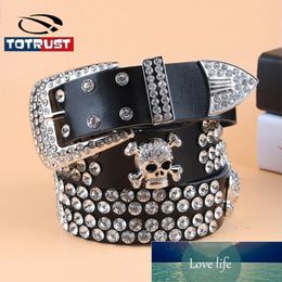 Wide Buckle Belt For Women Woman Vintage Rhinestone Skull Belts Second Layer Cow Skin Top Quality Strap Female For Jeans Factory price 2177