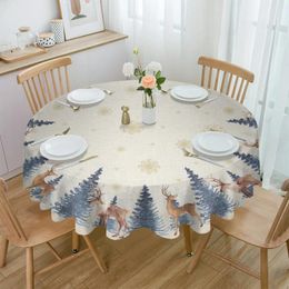 Table Cloth Christmas Winter Snowflake Elk Round Tablecloth Waterproof Wedding Decor Cover Party Decorative