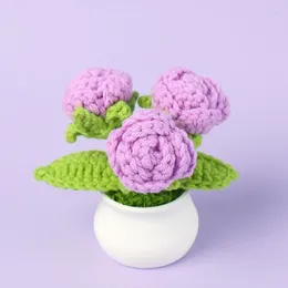 Decorative Flowers Knitted Flower Decoration Realistic Potted Plant Decor For Home Handmade Crochet Floral Arrangement Low