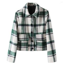 Women's Jackets Zach Ailsa 2024 Spring Product Fashion Versatile Patch Bag Decoration Flip Collar Loose Plaid Coat