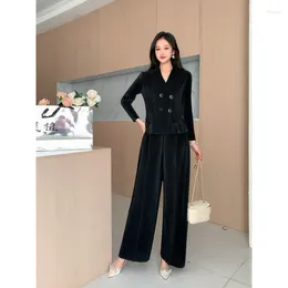 Casual Dresses Miyake Pleated Pants Set For Women's Spring Tassel Suit Collar Long Sleeved Top Large Wide Leg Two-piece