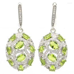 Dangle Earrings 40x18mm Prevent Allergy Green Peridot Rich Blue Violet Tanzanite White CZ Bride Wedding Daily Wear Silver