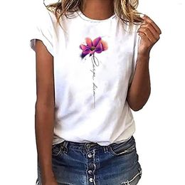 Women's T Shirts T-Shirts For Women Tees Trendy Basic Shirt Print Crew Neck White Tops Cotton Casual Loose Short Sleeve Top Mujer