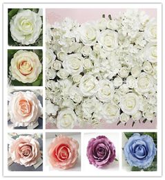 100PCS 22Colors 12CM Artificial Rose Flower Heads Silk Decorative Supermarket Background DIY Road Led Wedding Wall Flower Bouquet 2404111