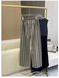 Women's Pants Top End Women American Retro Striped Long Pant Elegant Lady All Match High Elastic Waist Wide Leg Loose Fit Trousers