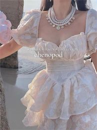 Party Dresses Sweet French Vintage Dress Women Summer 2024 Princess Puff Sleeve Cake Short Casual Holiday Female Beach