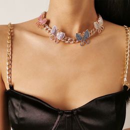 12 Colours fashion trendy ins designer luxury diamond zirconia rhinestone statement choker necklace for woman girls pretty 3d butterflie 240T