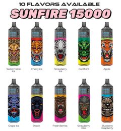 Original Sunfire Tornado 15000 Puffs Disposable 10 flavors E-Cigarettes 0% 2% 3% 5% Rechargeable 20ml 600mAh Battery Vape Type-C Charging vaper 15000