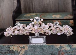 Sweet Pink Crystal Bridal Headpiece Chain Wedding Rhinestone Flowers Tiara Crown Headband Gold Bridesmaid Hair Jewellery H08277277117