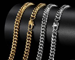 Chains Hip Hop Cuban Link Chain Necklace 18K Real Gold Plated Stainless Steel Metal For Men 4Mm 6Mm 8Mm Drop Delivery Jewelr Dhgar3115103