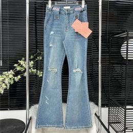 Ripped Jeans Womens Denim Pants Design Hole Flared Pant High Waist Hiphop Trouser Jean Streetwear